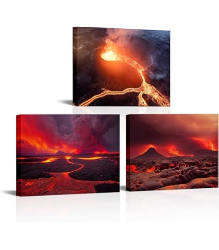 XDTIOPIMY Lienzo Decorativo Para Pared, Diseño De Volcán Paisaje, Erupción Volcánica, Erupción De Lava, Decoración De Pared Para Sala De Estar, Dormitorio, 1 Unidad, Tamaño Sin Marco, 16 X 24 Pulgadas