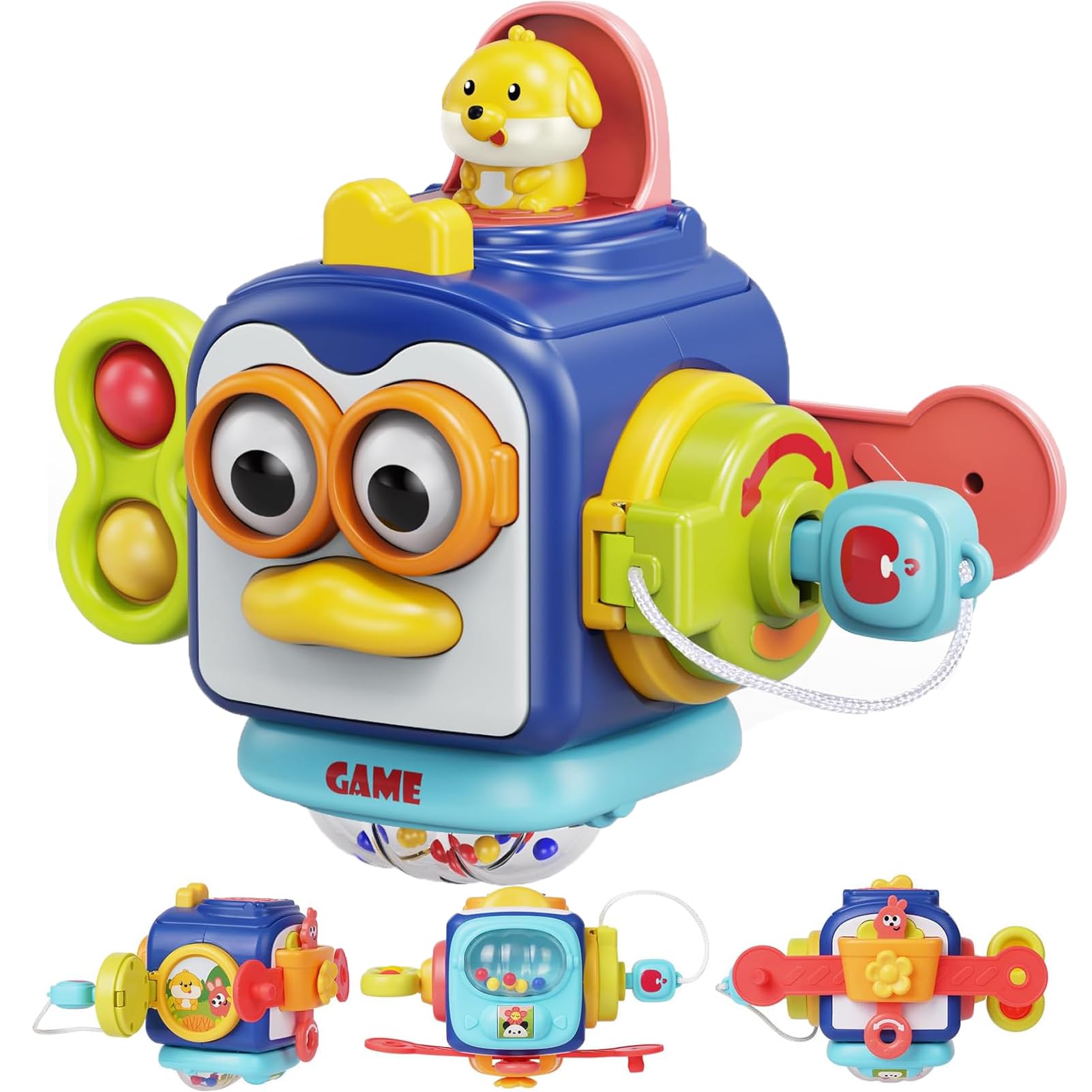 Activity Cube Sensory Toys, Montessori Toys for 1 Year Old Travel Toys for Toddlers on Plan Educational Learning Toys, Gifts for Infant Newborn Boys Girls (Penguin)