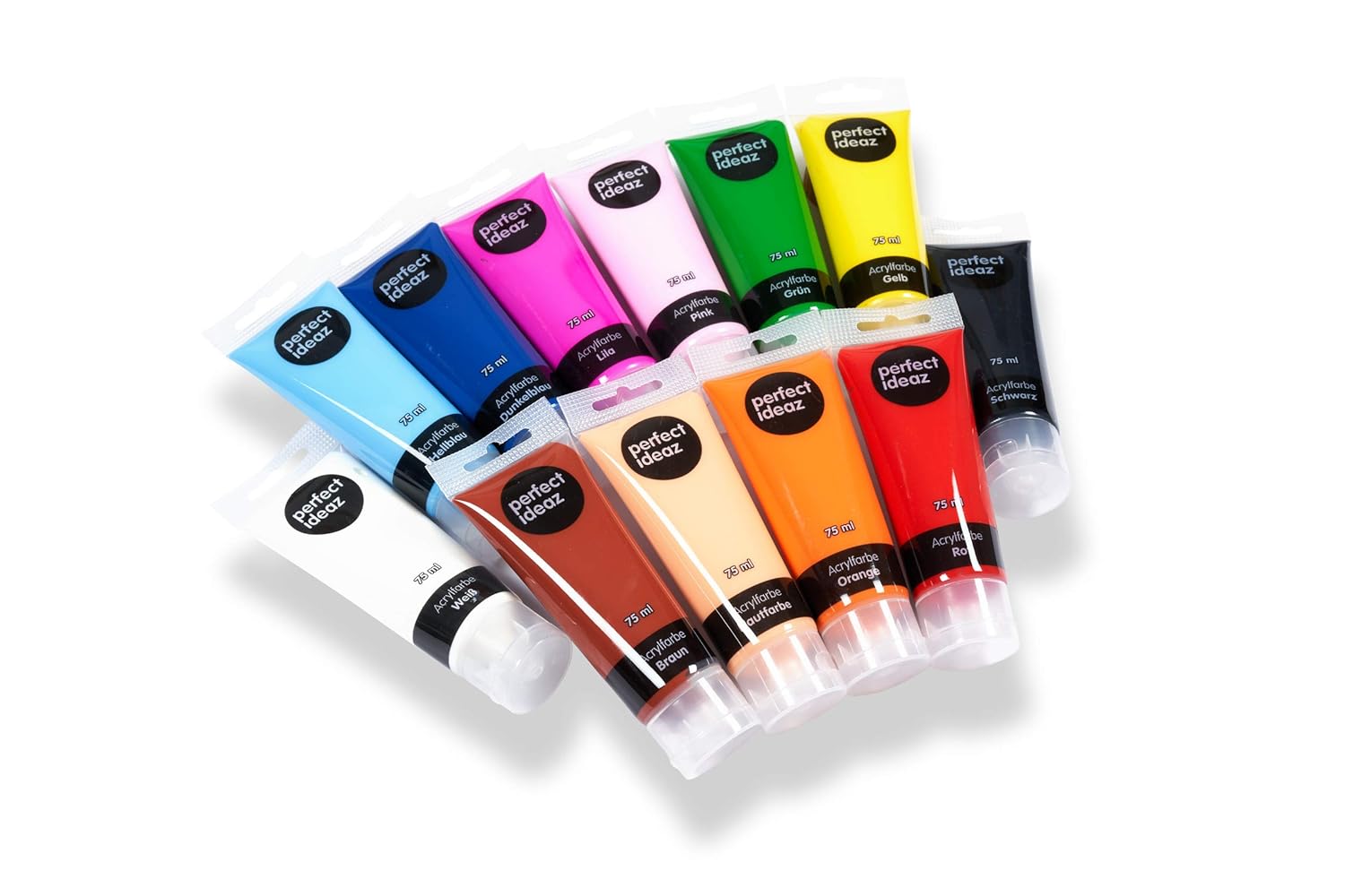 perfect ideaz colourful set of 12 tubes of acrylic paints, each 75 ml