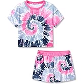 Topgal Soft Little/Big Girls Summer T-Shirt and Shorts Outfit Swirl Pattern Clothes Set Size 6-18