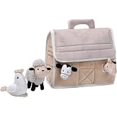 Lambs &amp; Ivy Baby Farm Developmental Plush Barn Playset w/ Soft Animal Toys | Aesthetic Taupe Barn w/ 2 Windows &amp; Opening Roof Supports Fine-Motor Skills &amp; Object Permanence