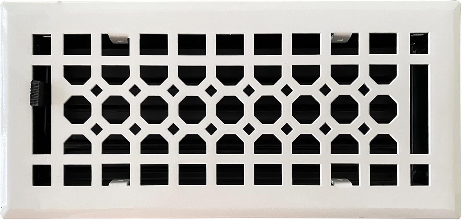 Registers, Grilles & Vents - Empire Register Co, Vent Cover - 4x10 inch, Honeycomb Design, White Finish, Heavy Duty Floor Vent Covers, Metal Damper Attached. Vent Covers for Home Floor only.