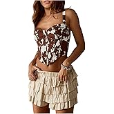 Floerns Women's Western Cow Print Tank Top Sleeveless Sweetheart Neck Going Out Corset Tops