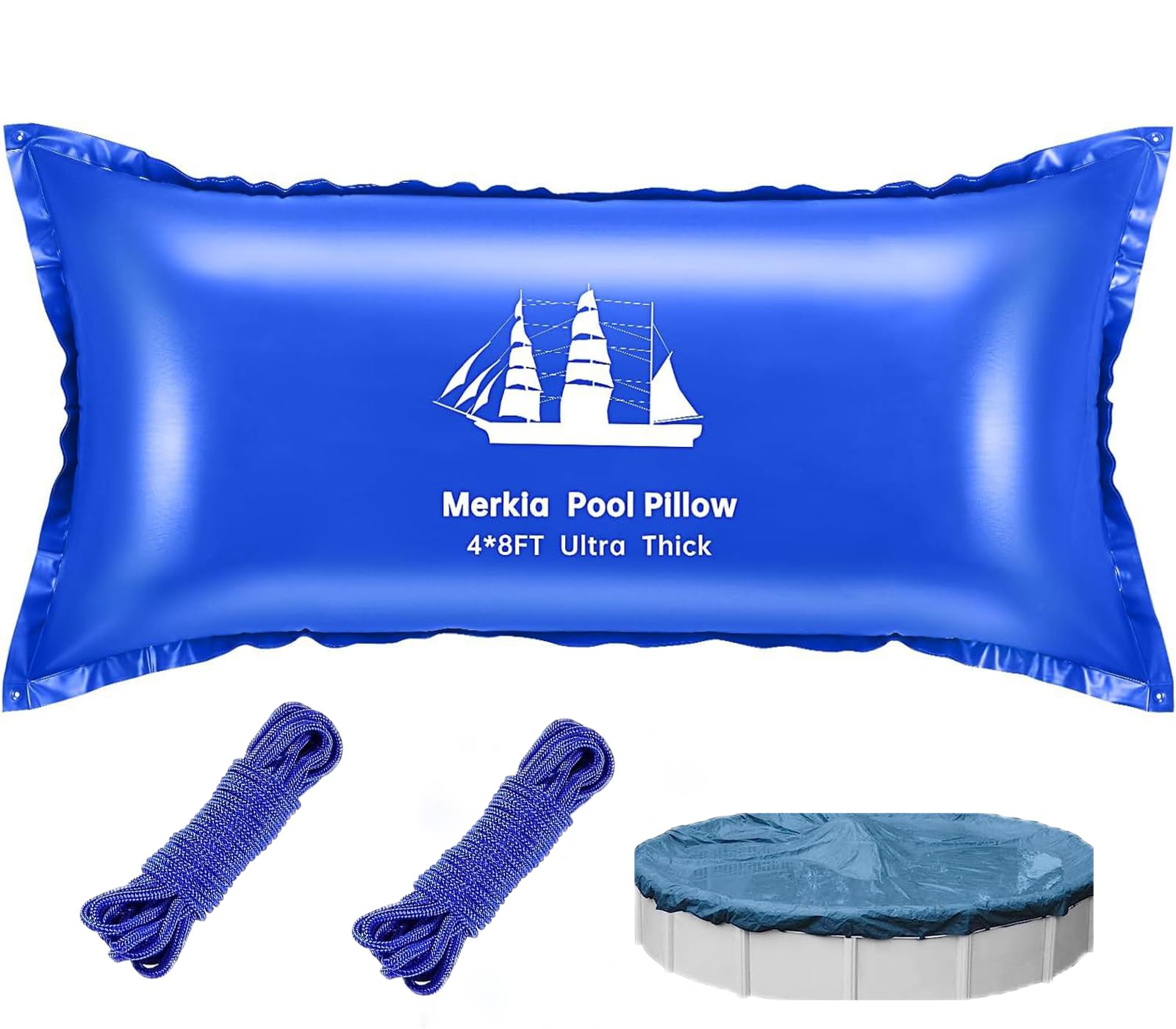 View 1 of Pool Pillows for Above Ground Pools | 4 x 8 Ft Pool Cover Air Pillows Closing Winter Kit | Ultra Thick & Cold Resistant 0.4mm PVC for Winterizing | Included 2x16.5ft Rope