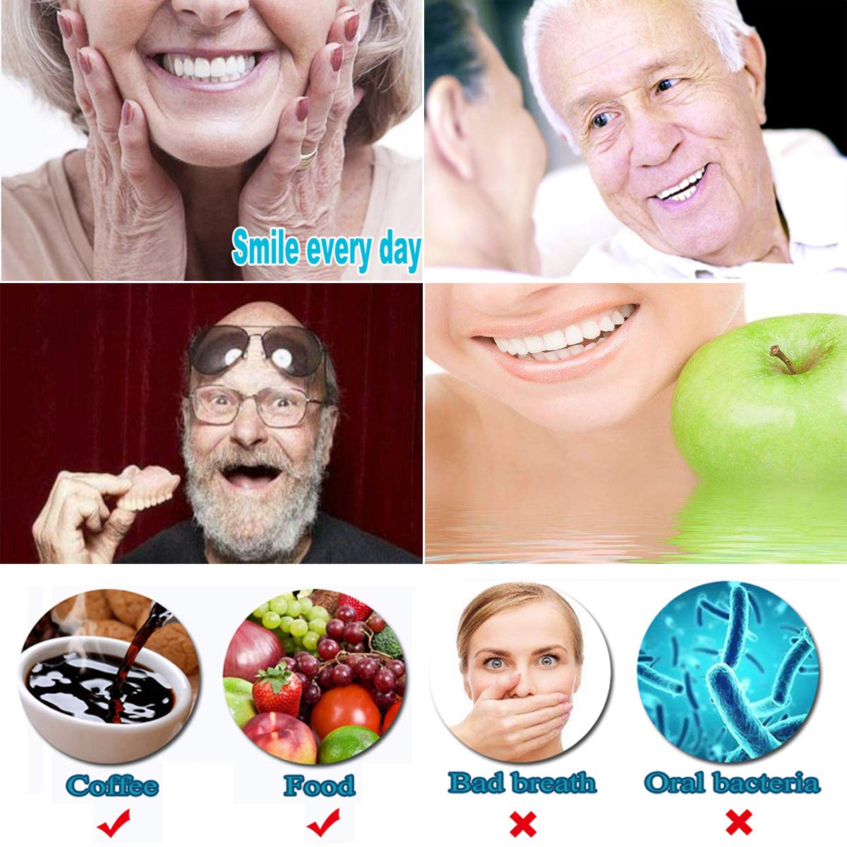 BRMDT Denture Cup & Denture Brush Portable Professional Cleaning Kit - Soaking Denture Bath with Strainer/Denture Case/Retainer Case, Cooperate with Cleaning Tablets for False Teeth Daily Cleaning : Beauty