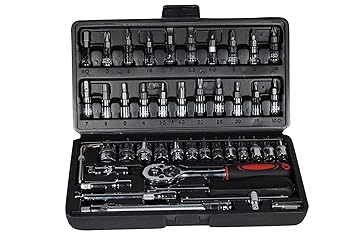 HappydealZ 46 Pieces Spanner Socket Combination Tool Kit - Wrench for Easy Repair with Protective Case-Stainless Steel | Multicolor