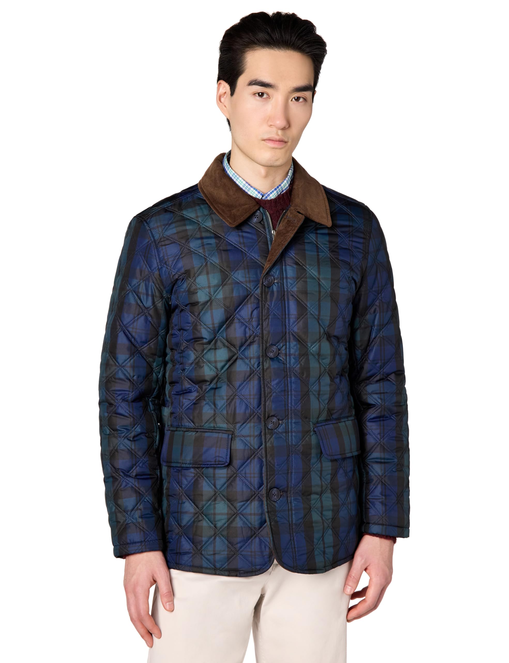 Brooks Brothers Men’s Quilted Pattern Walking Coat, Navy Multi, XX-Large