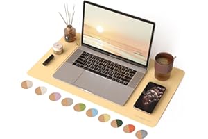 RENMTURE Desk Pad, Cork & PU Leather Desk Mat, Large Mouse pad, Non-Slip Desk Protector and Blotter, Waterproof Writing Pad, Desk Accessories and Organizers for Work (Light Yellow, 23.6" x 13.7")