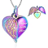 Yinplsmemory Love Heart Urn Necklace for Ashes Keepsake Memorial Cremation Jewelry Stainless Steel Angel Wing Heart Urn Locket Ashes Holder Memorial Urn Jewelry for Human/Pet Ashes