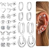 M MOOHAM Flat Back Stud Earrings for Women - 14K Gold Chunky Hoop Earrings Hypoallergenic Earring for Sensitive Ears Earring Set for Multiple Piercing Jewelry Gifts