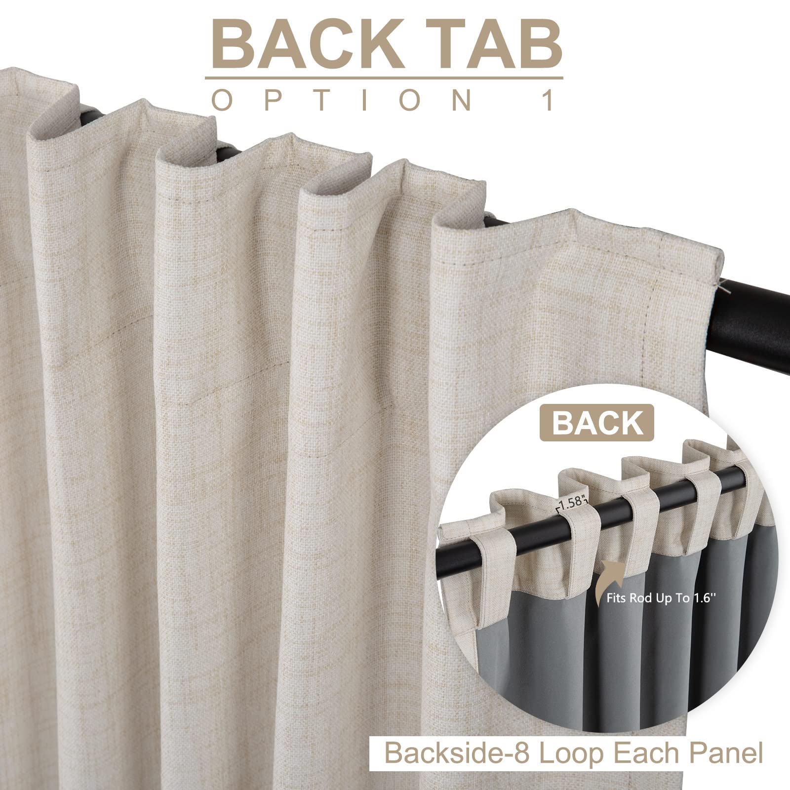 100% Blackout Shield Linen Blackout Curtains for Bedroom 96 Inches Long, Back Tab/Rod Pocket Living Room Drapes, Thermal Insulated Blackout Curtains 2 Panels Set, 50