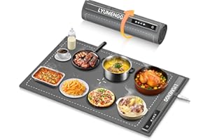 Lyumengg Warming Mat for Food,10s Rapid Warm Food Warming Mat,3-Temp Portable Food Warmer,Fast Heating BPA-Free Auto Shut Off Chafing Dishes For Buffet,Roll Up Food Warmers For Parties Buffet Grey