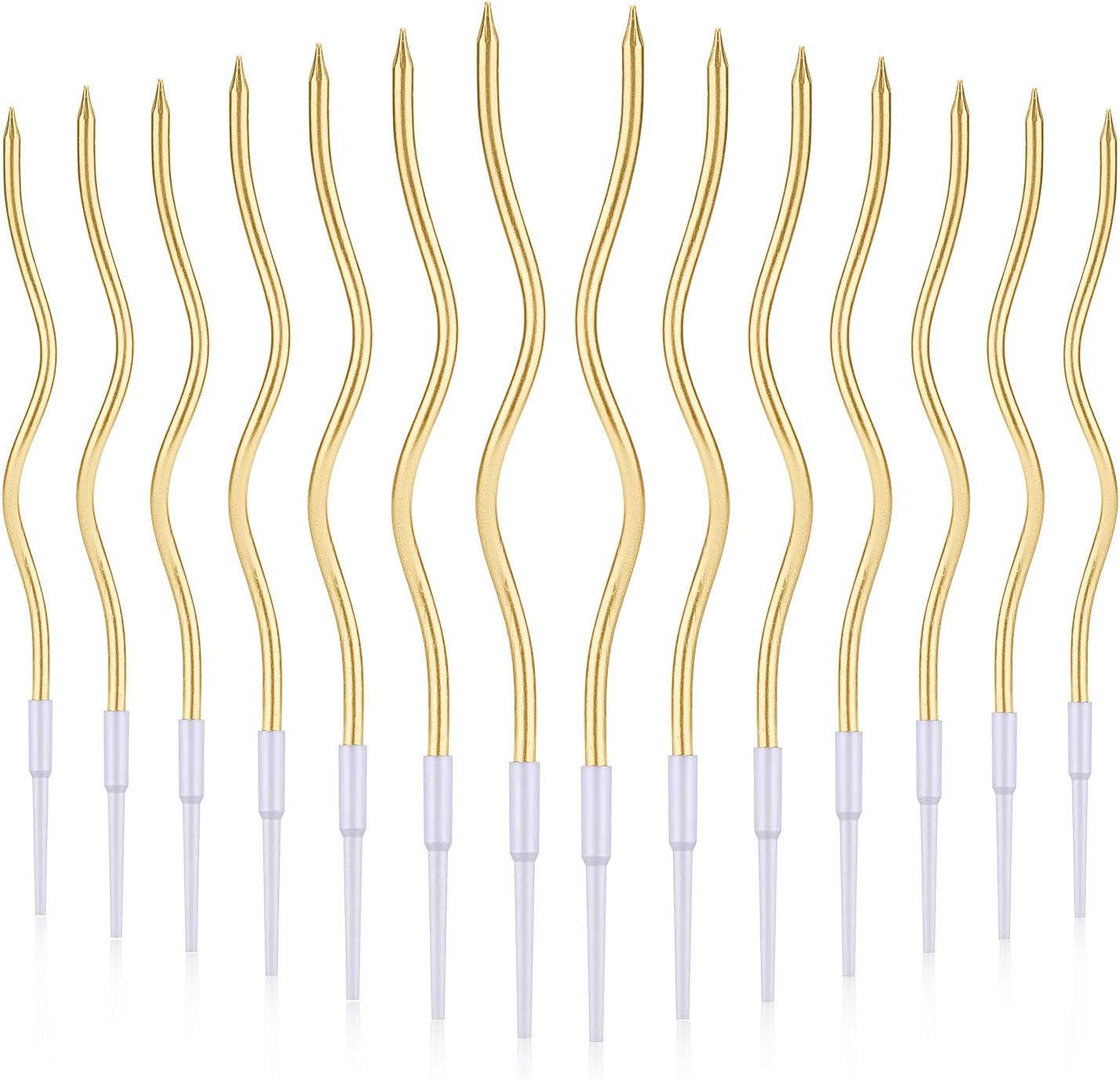 LUTER 24pcs Metallic Birthday Candles in Holders Spiral Birthday Cake Candles Long Thin Cupcake Candles for Birthday Wedding Party Decoration(Gold)
