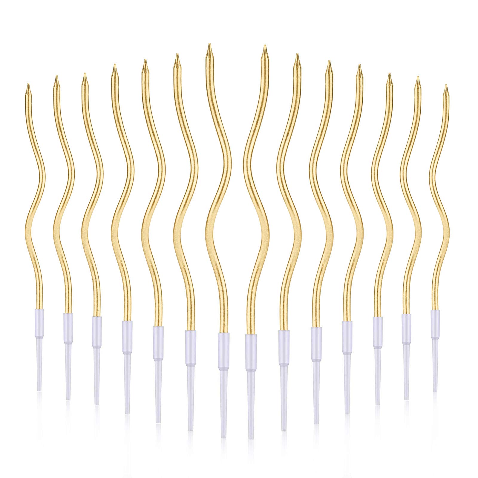 LUTER 24pcs Metallic Birthday Candles in Holders Spiral Birthday Cake Candles Long Thin Cupcake Candles for Birthday Wedding Party Decoration(Gold)