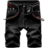LONGBIDA Men's Jean Short Relaxed Fit Stretch Casual Denim Shorts
