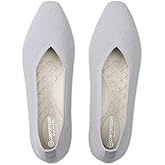 Frank Mully Women's Square Toe Knitted Flats Breathable Lightweight Slip-On Shoes with Arch Support for All-Day Comfort