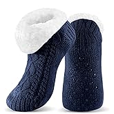 UUMIAER Slipper Socks for Men with Grippers, Mens Fuzzy Thermal Winter Cozy Fleece-Lined Warm Non-Slip Socks for Tile Floors