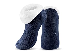 UUMIAER Slipper Socks for Men with Grippers, Mens Fuzzy Thermal Winter Cozy Fleece-Lined Warm Non-Slip Socks for Tile Floors