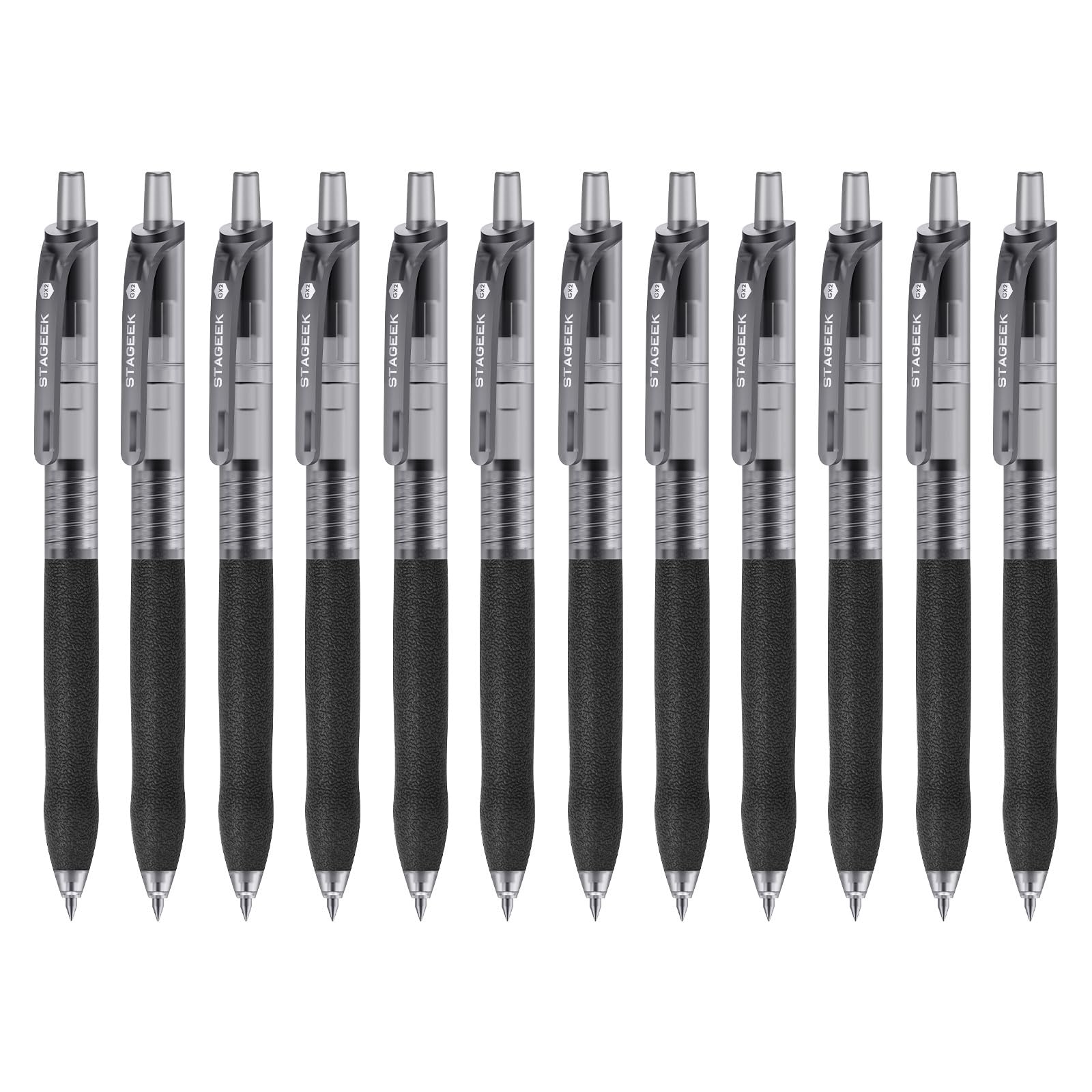 Photo 1 of STAGEEK 0.5mm Gel Pens Fine Point Smooth Writing Pens, 12PCS Black Ink Pens, Retractable Leather-Like Black Gel Pens, Business Gel Pen for Journaling, Writing, School, Office Use (Black)