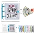 Jetec 1000 Money Saving Challenge with 25 Binder Mini Savings Challenge Book with Envelopes for Budgeting Cash Planner School Class Prize Gift(Blue)
