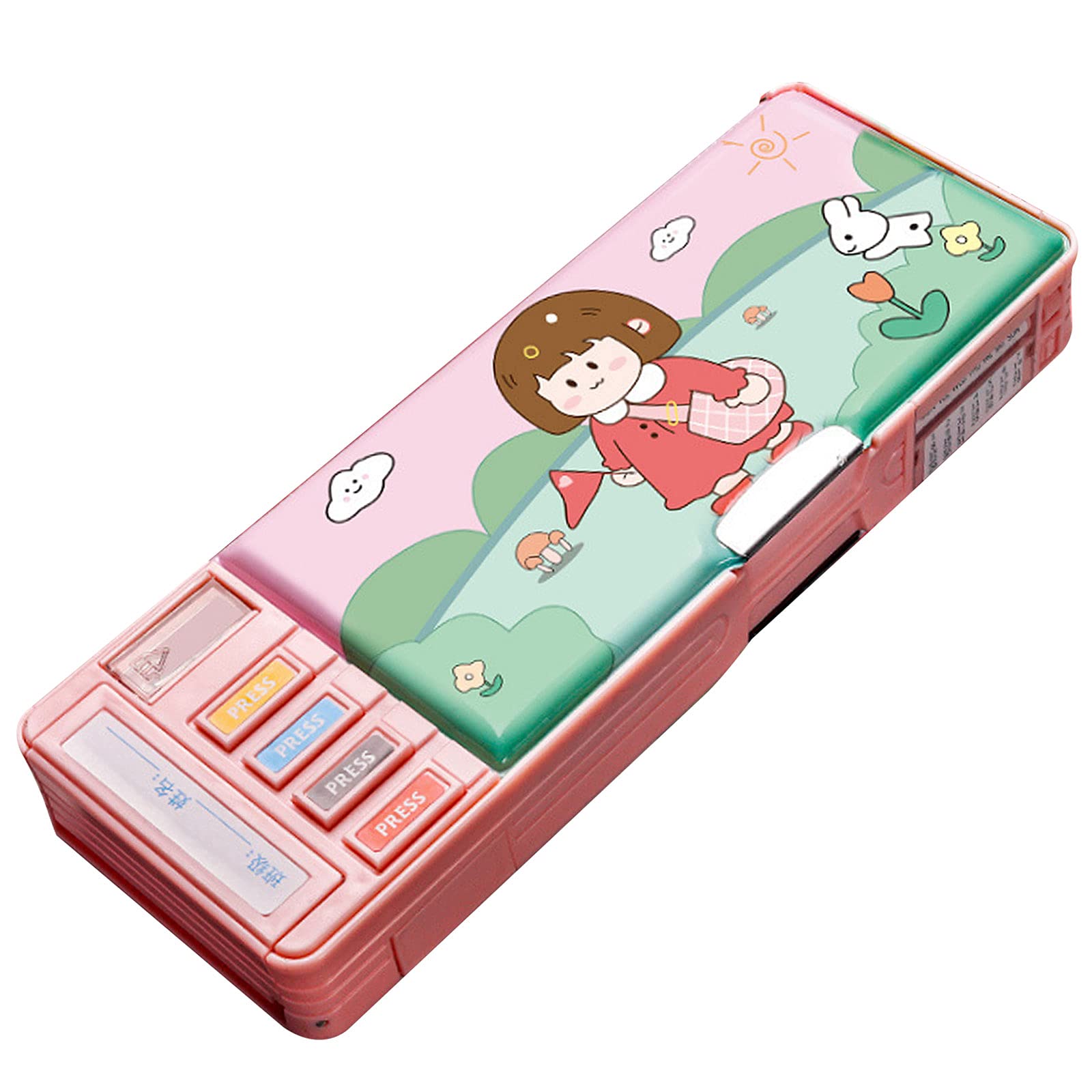 Aisi Student Multifunction Pen Pencil Case with 2 Compartments Cute Cartoon Pattern Stationery Set
