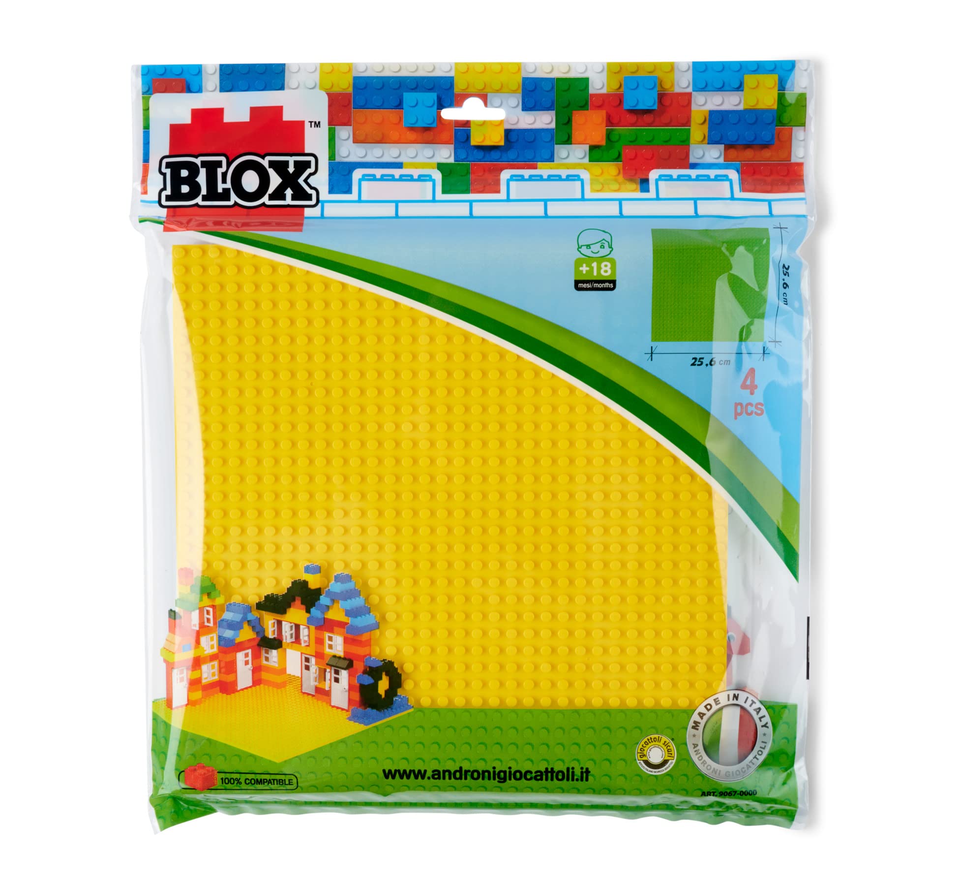 Simba 104114556,Blox, 4xbuilding plates, each 25x25 cm, brown, grey, green, blue, high quality, can be played on both sides, base plate building blocks, from 3 years