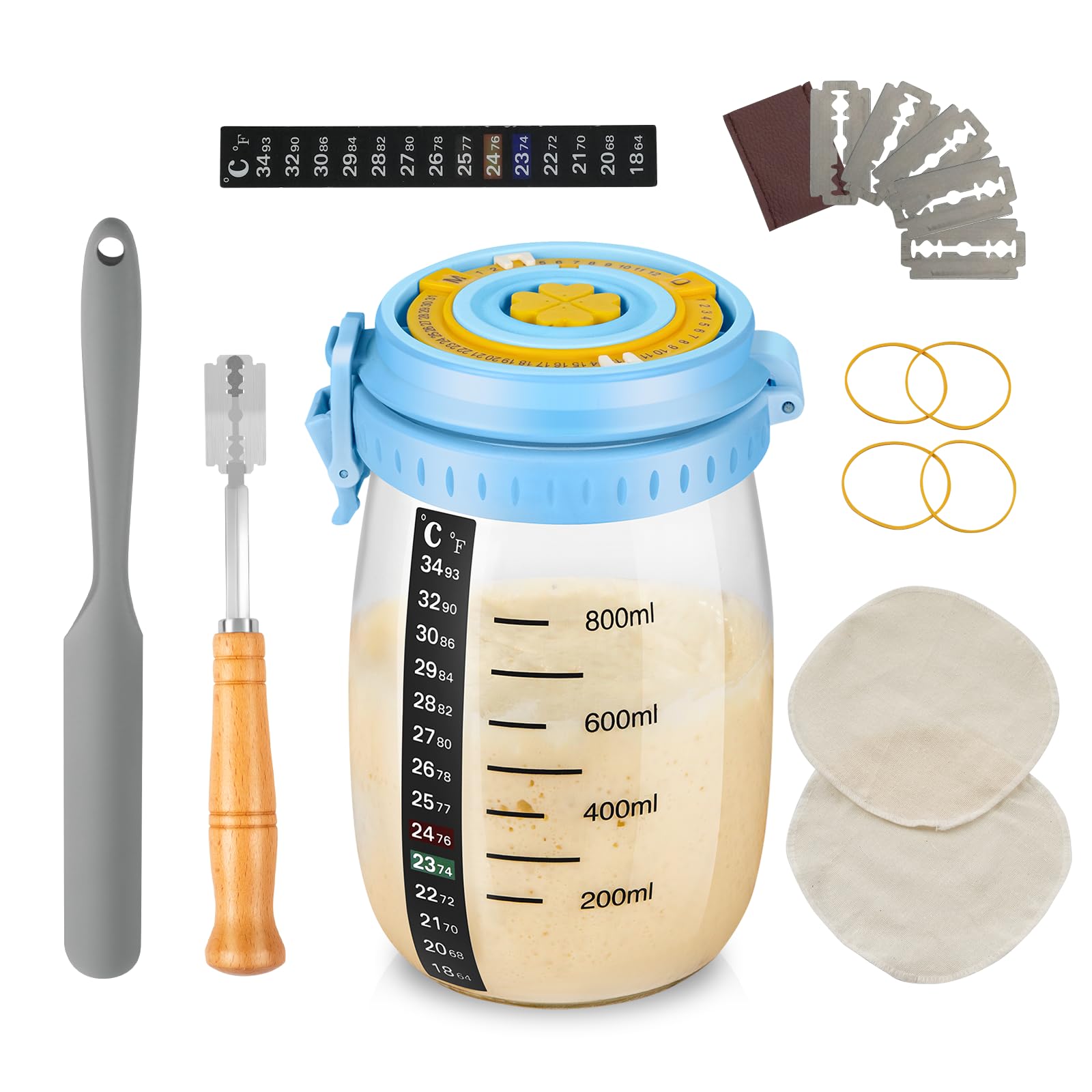 Sourdough Starter Kit, JAOBHAHY 35 OZ Sourdough Starter Jar with Lids