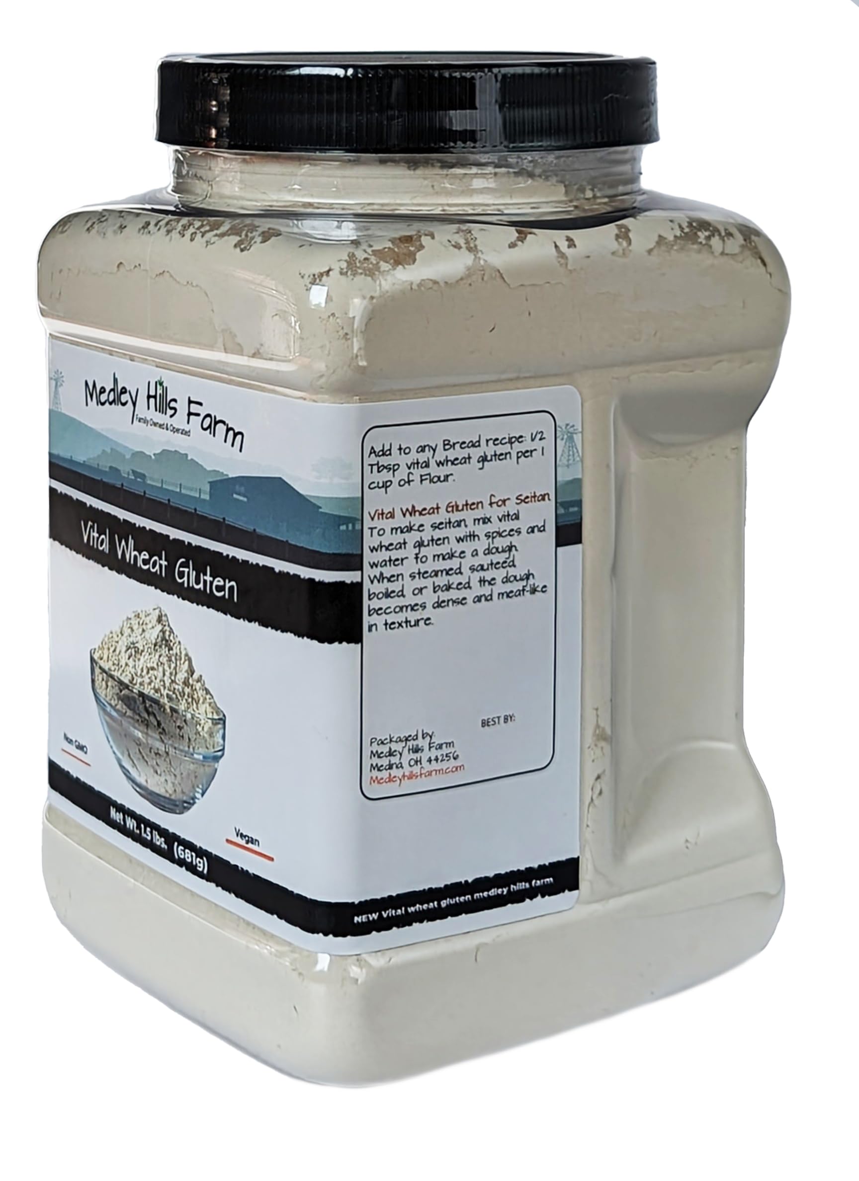 Vital Wheat Gluten By Medley Hills Farm 1.5 lbs. in Reusable Container - High in Protein - Vegan - Non GMO - Keto Friendly - Make Seitan - Great Vital Wheat Gluten for Bread Making