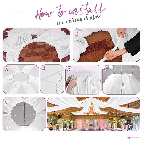 SHOWGEOUS 4 PANELS WHITE CEILING DRAPES FOR WEDDING CEILING DRAPES 5FTX45FT WEDDING ARCH DRAPING FABRIC SHEER CURTAINS VOILE CHIFFON DRAPERY DRAPING DECORATIONS FOR PARTY CEREMONY STAGE