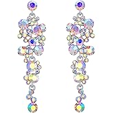 Flyonce Women's Crystal Wedding Bohemian Boho Floral Chandelier Long Dangle Earrings