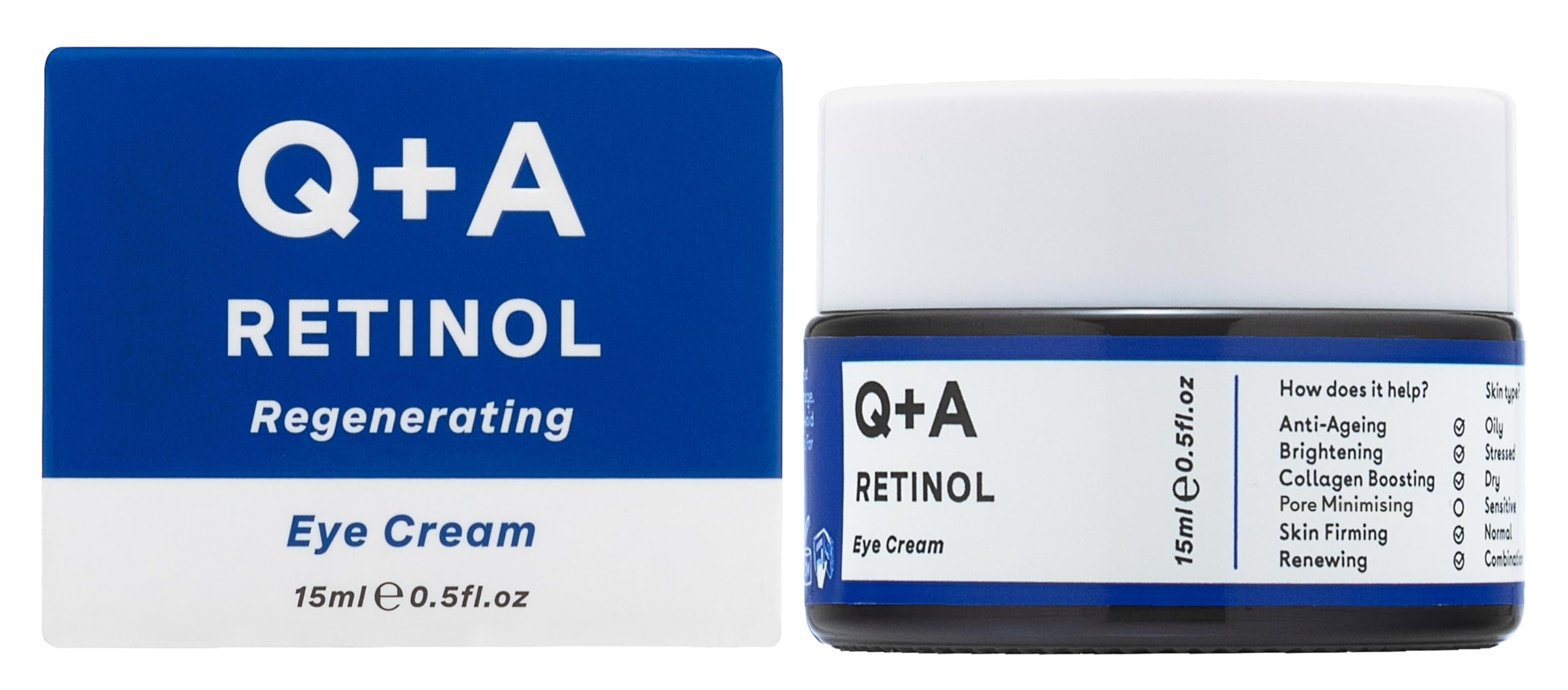 Q+A Retinol Eye Cream – Boosts Collagen, Firms & Illuminates Under-Eye with Green Seaweed & Liquorice – De-Puffs, Anti-Ageing, Vegan, Cruelty-Free, Made in UK, Recyclable Packaging, Gentle Use, 15ml