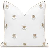 Hofdeco Premium Coastal Patio Indoor Outdoor Throw Pillow Cover Only, 20”x20” Water Repellent for Backyard, Couch, Tan Embroi