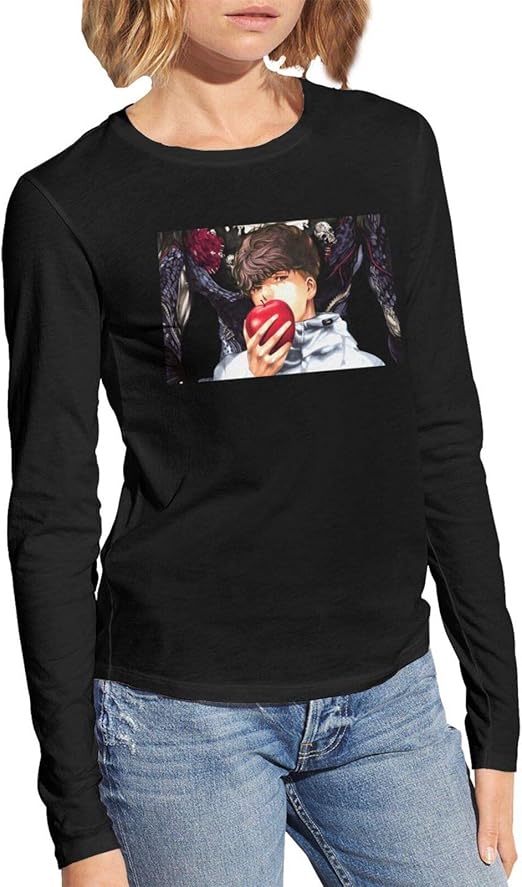 Death Note Cotton Long Sleeve T Shirts Crew Neck Top Woman s Black At 