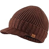 Home Prefer Men's Winter Hat Thick Knit Beanie Cap with Visor Newsboy Beanie Hat