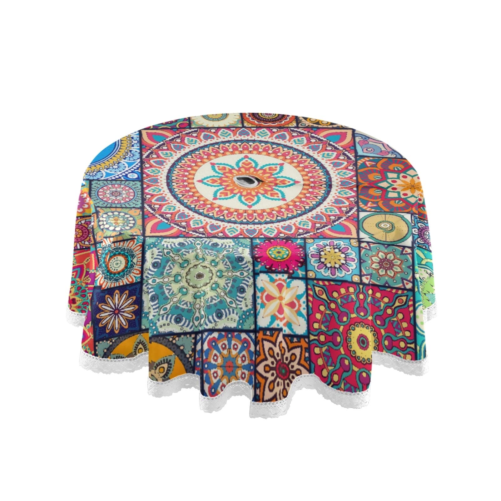 JUMBEAR Round Tablecloth Polyester Circular Outdoor Table Cloth Beautiful Water Resistant Spill Proof Large Table Cover for Dining Kitchen Party 60inch (Bohemia2)