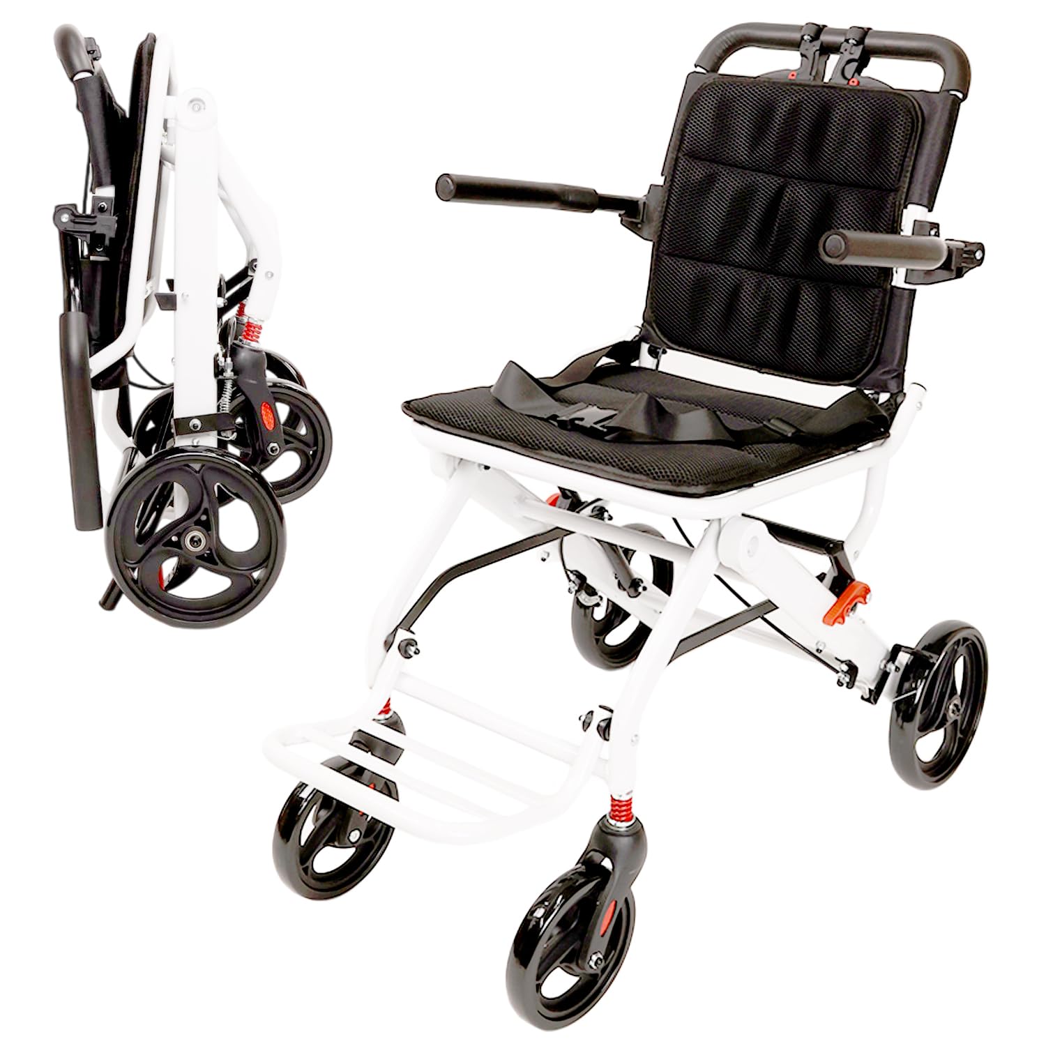 [RUKESUTA] [介護の専門家監修] 車椅子 折畳み 軽量 コンパクト 介助用車椅子 小型 ノーパンクタイヤ 安全ベルトつき 背もたれ 介助式 室内 屋外 外出用 旅行 通院 (ホワイト)商品画像