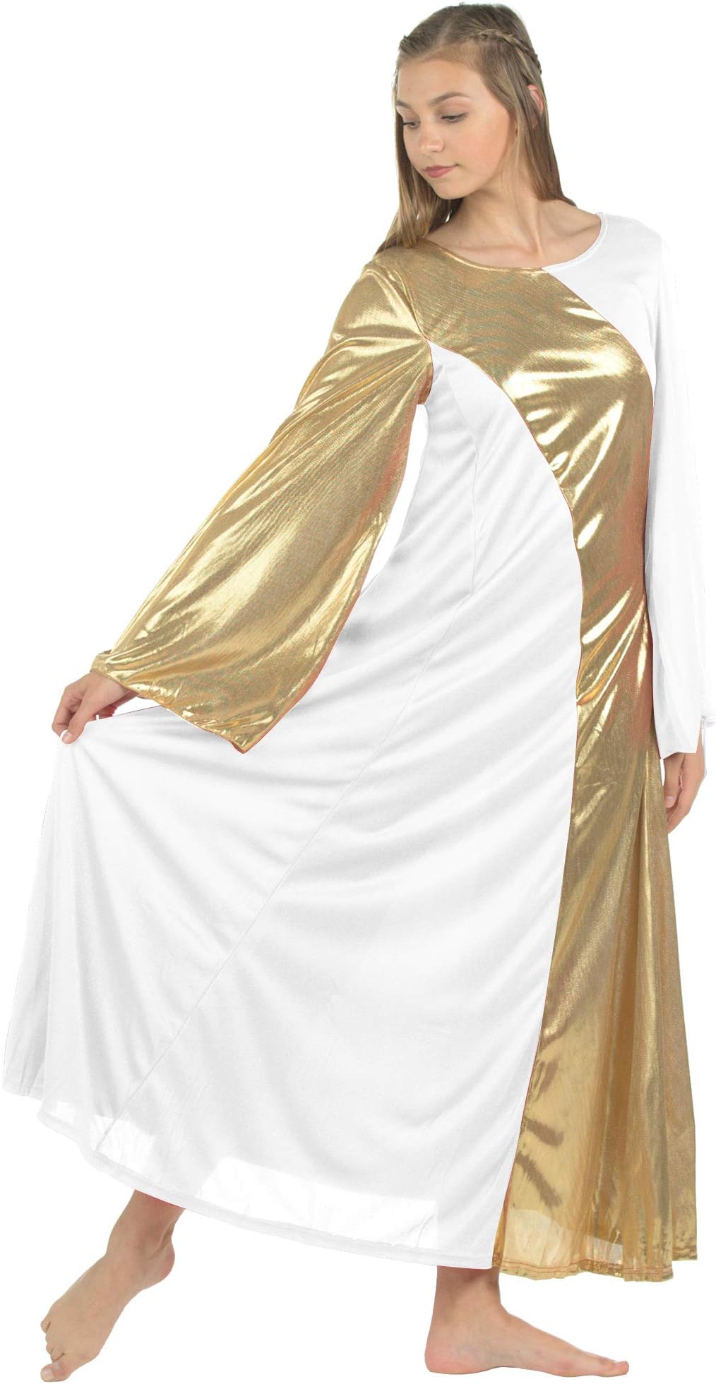 Danzcue Womens Asymmetrical Bell Sleeve Dance Dress