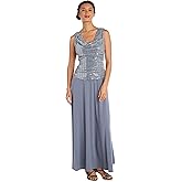 R&M Richards Women's Metallic Cowl Neck Slinky Bodice Sleeveless Maxi Dress | Elegant Evening Gown W/Flowy Skirt