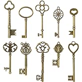 CHuangQi Vintage Skeleton Keys Set, Filigree Steampunk Keys, Antique Bronze Keys Charms Pendants, Different Style