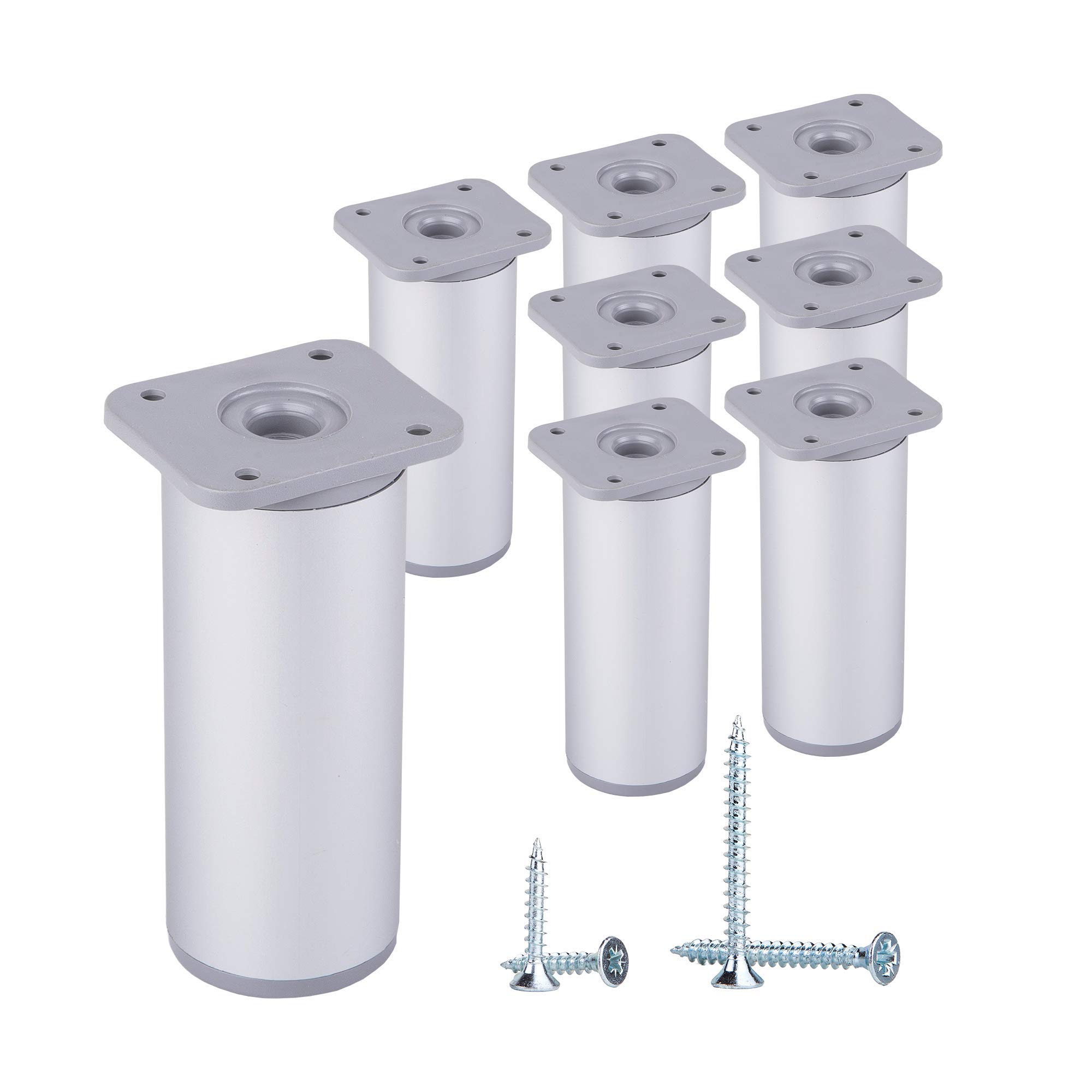 (Pack of 8 pcs) Height Adjustable Furniture Legs Round, Materials: Plastic, Aluminium. Screws Included (8, 10 cm Height)