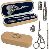Vintage Embroidery Scissors Kit, Fancy Needlework Set with Crane Stork Shear, Antique Seam Ripper, European Style Thimbles, Needles for Sewing Knitting Cross Stitch Crochet Yarn Thread Cutting