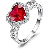 JewelryPalace Heart Of Ocean Heart Created Red Ruby Halo Promise Ring for her, Anniversary 925 Sterling Silver Rings for Women, Forever Love Gemstone Rings, Girls Womens Jewelry Sets