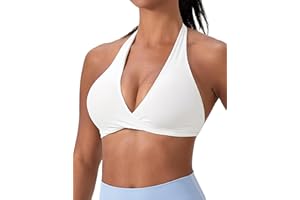 Clilopoal Halter Sports Bras for Women Padded Backless Low Impact Workout Gym Top Yoga Bralettes Twist V-Neck Everyday Bra