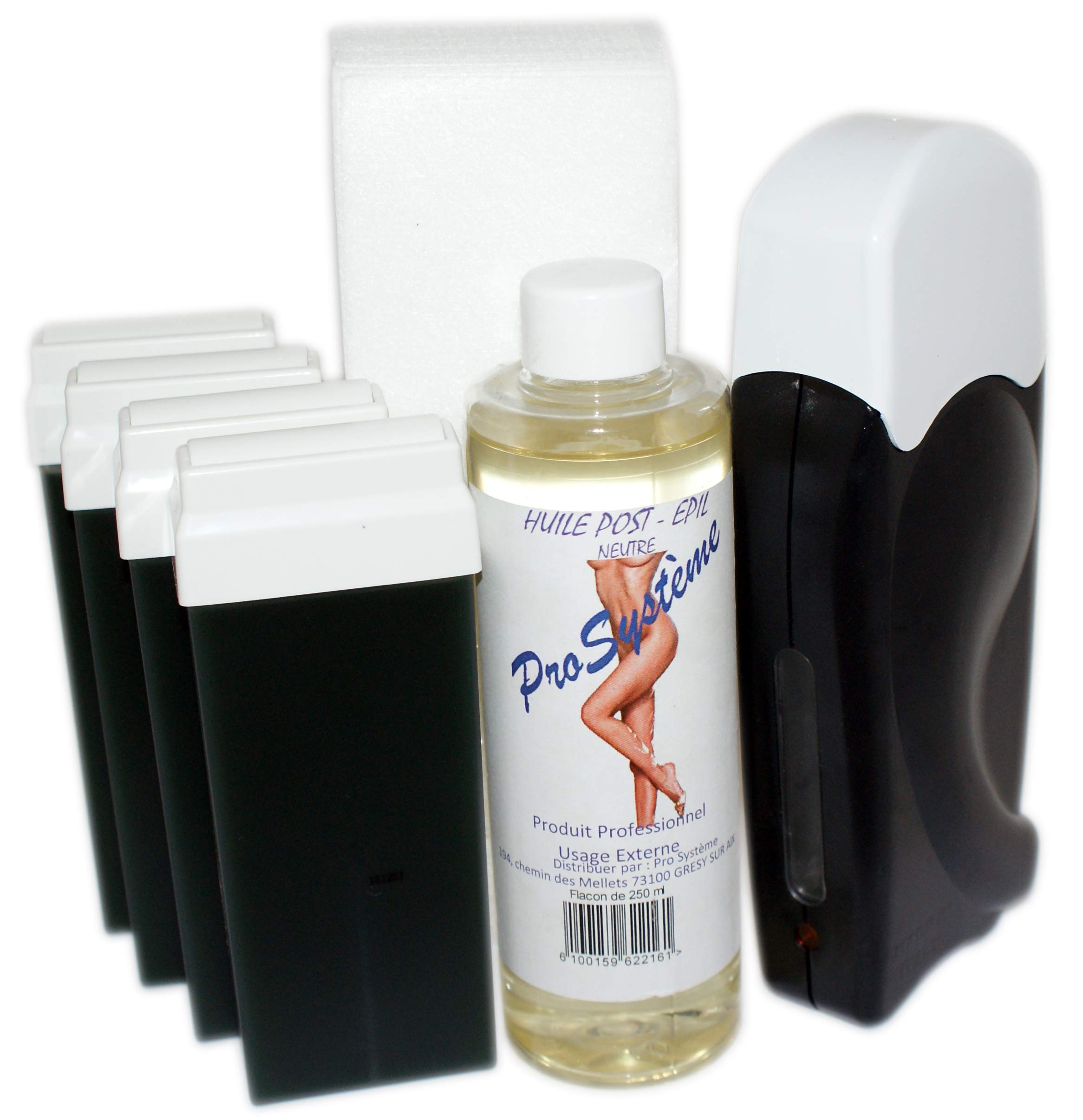 EpilWax Complete Hair Removal Waxing Kit - With 4 Disposable Wax Roll-on Cartridges and Post-waxing Oil (Black)