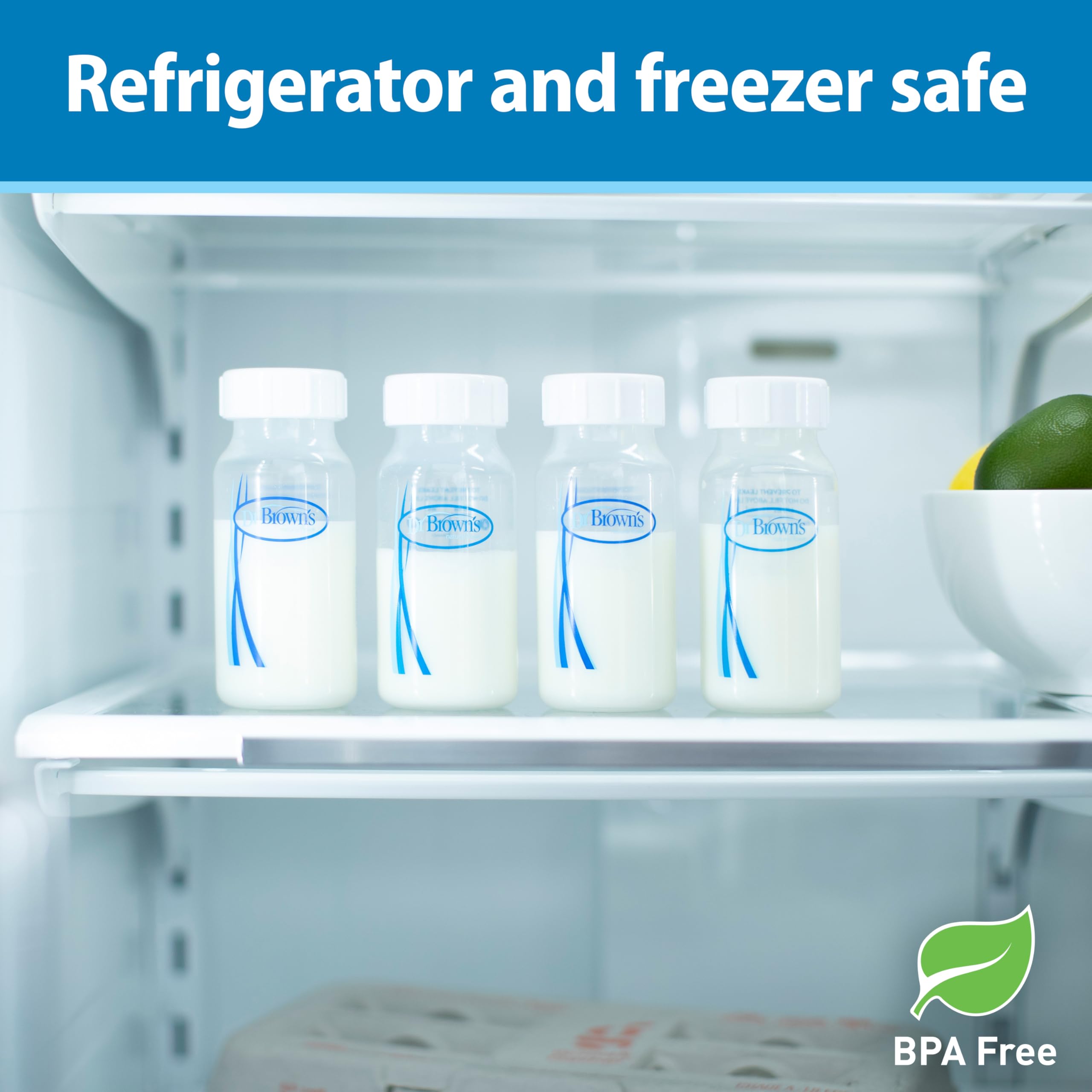 Dr. Brown's Breast Milk Collection Bottles with Storage Caps, Breast Pumps Compatible, Collect, Store, and Keep Milk Fresh, BPA Free – 4-Pack