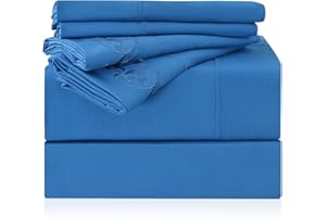 LONAVA Full Size Sheet Set - 6 Piece Hotel Luxury Wrinkle-Free Microfiber Sheet, Oeko-TEX Certified, Breathable & Elastic, 16" Deep Pockets, Royal Blue