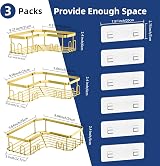 Menbyci 3 Pack Corner Shower Caddy Adhesive Stainless Gold 18 Hooks view 3