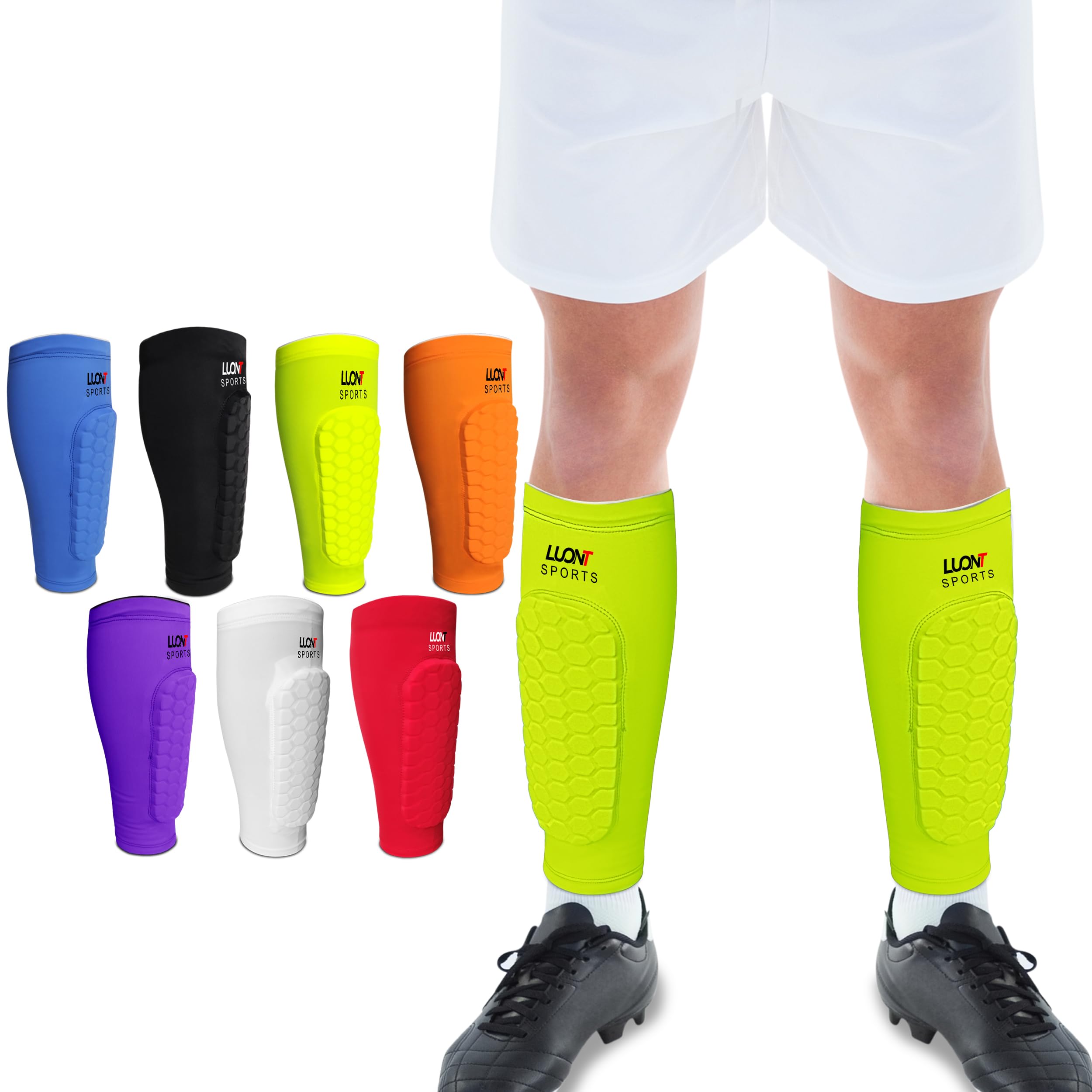 LUONT - Soccer Shin Guards for Men, Women & kids | Protective Football Soccer Pads with Superior Impact Absorption, Breathable, & Lightweight | Football Shin Guards Sleeves (XL, Green)