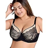 Plusfreeee Women's Minimizer Bra Plus Size Bras for Women Underwire Full Coverage Padded Lift Sheer Mesh Bra 34-44, C-H Cup