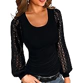 ZOYEESHINE Women's Tops Dressy Lace Long Sleeve Shirts Business Casual Tee Blouses Crew Neck Fall T-Shirt Clothes